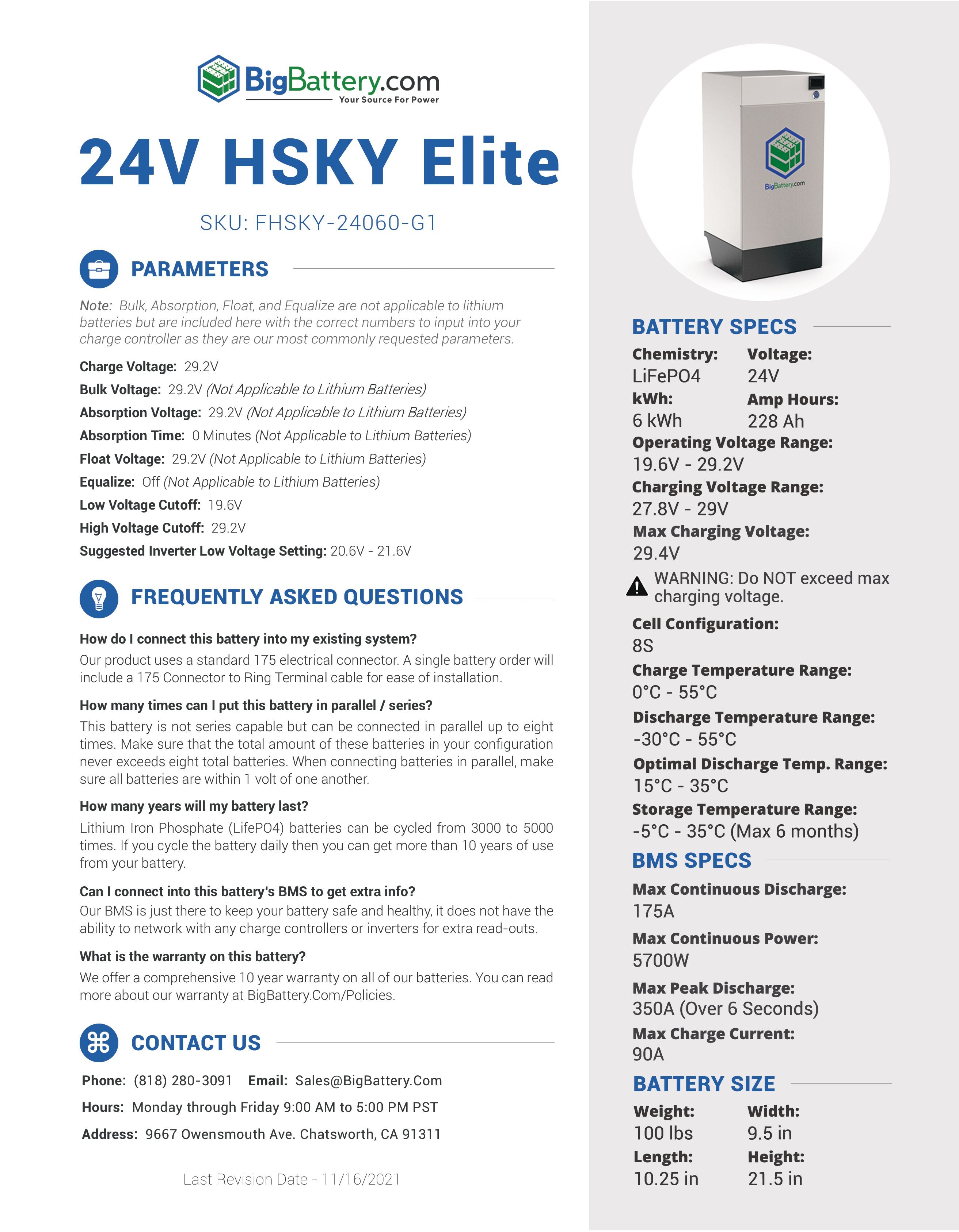 24V HSKY ELITE｜LIFEPO4 Power Block | 228AH｜6KWH | Lithium Battery Pack｜3-8 Weeks Ship Time
