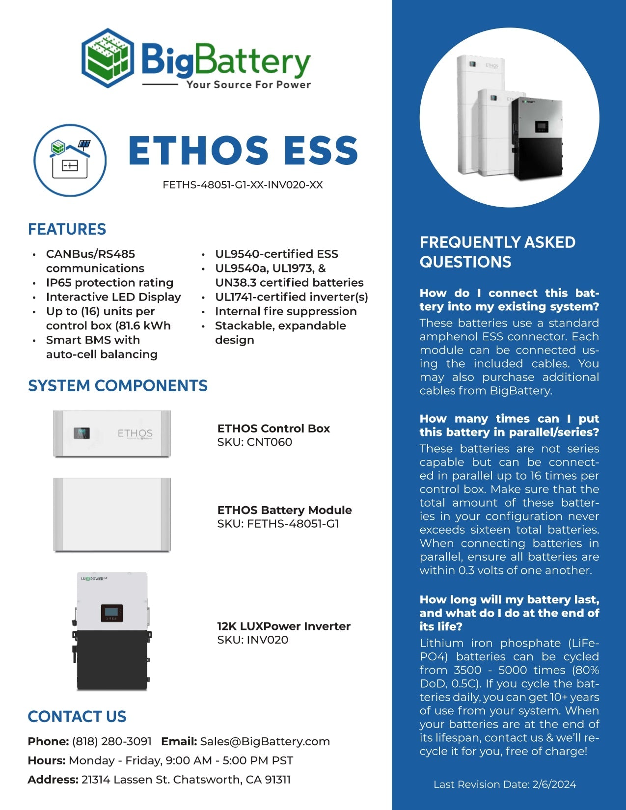 24kW 20.4kWh ETHOS Energy Storage System (ESS)