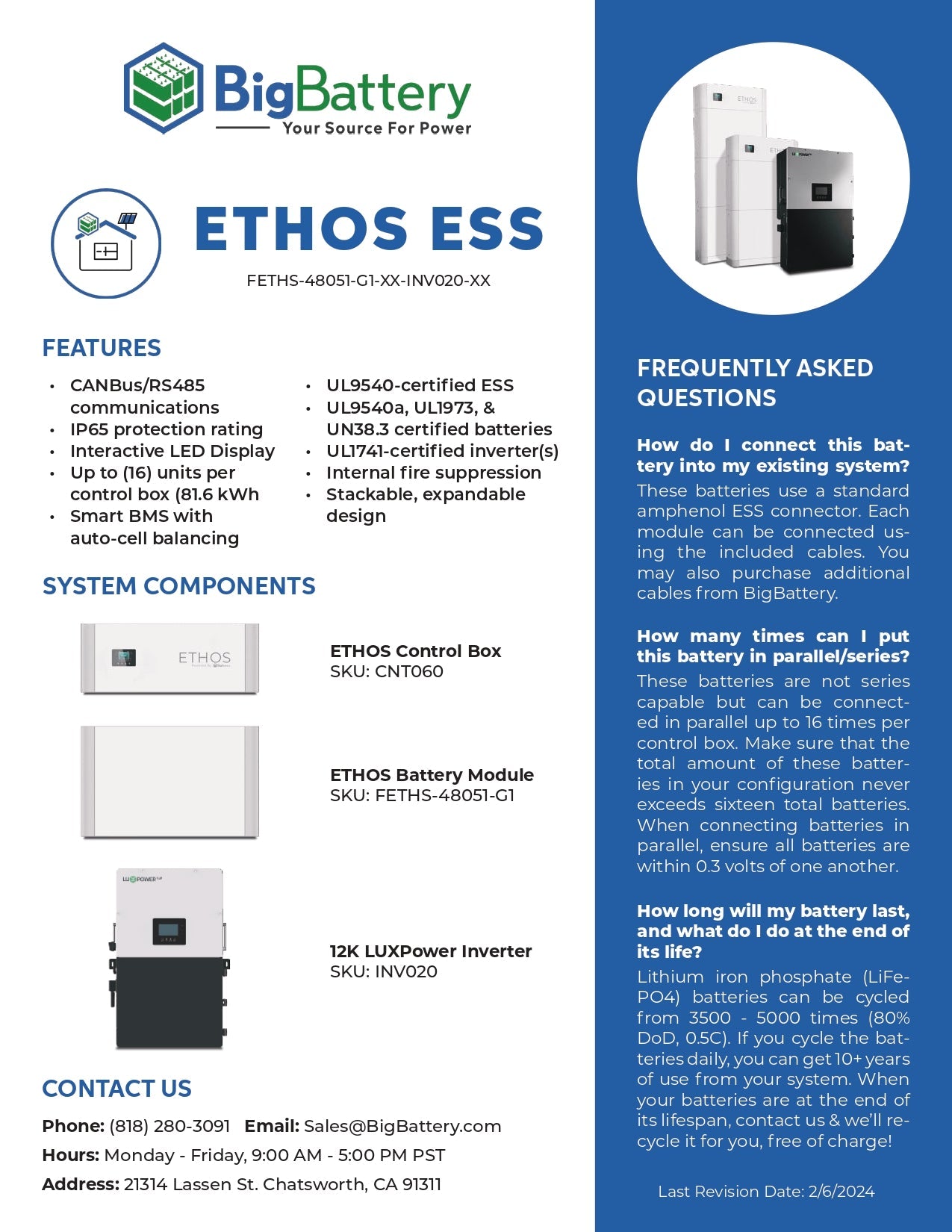 24kW 61.4kWh ETHOS Energy Storage System (ESS)