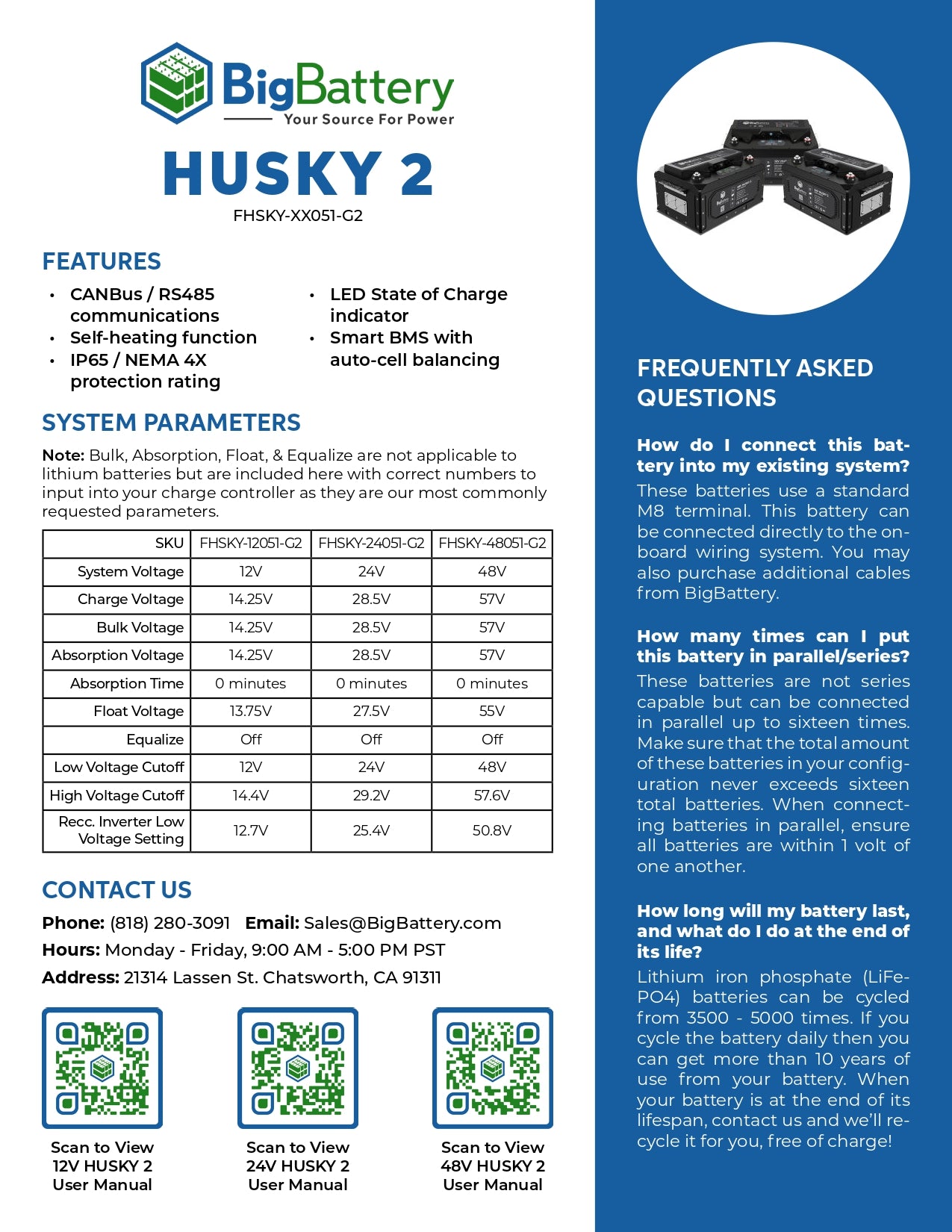 12V 3X HUSKY 2 KIT - LiFePO4 - 400Ah - 5.12kWh