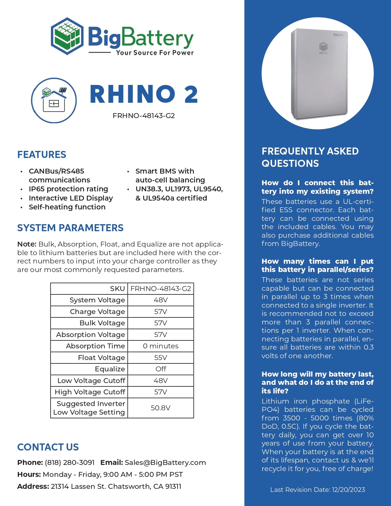 12kW 14.3kWh Rhino 2 Energy Storage System (ESS)
