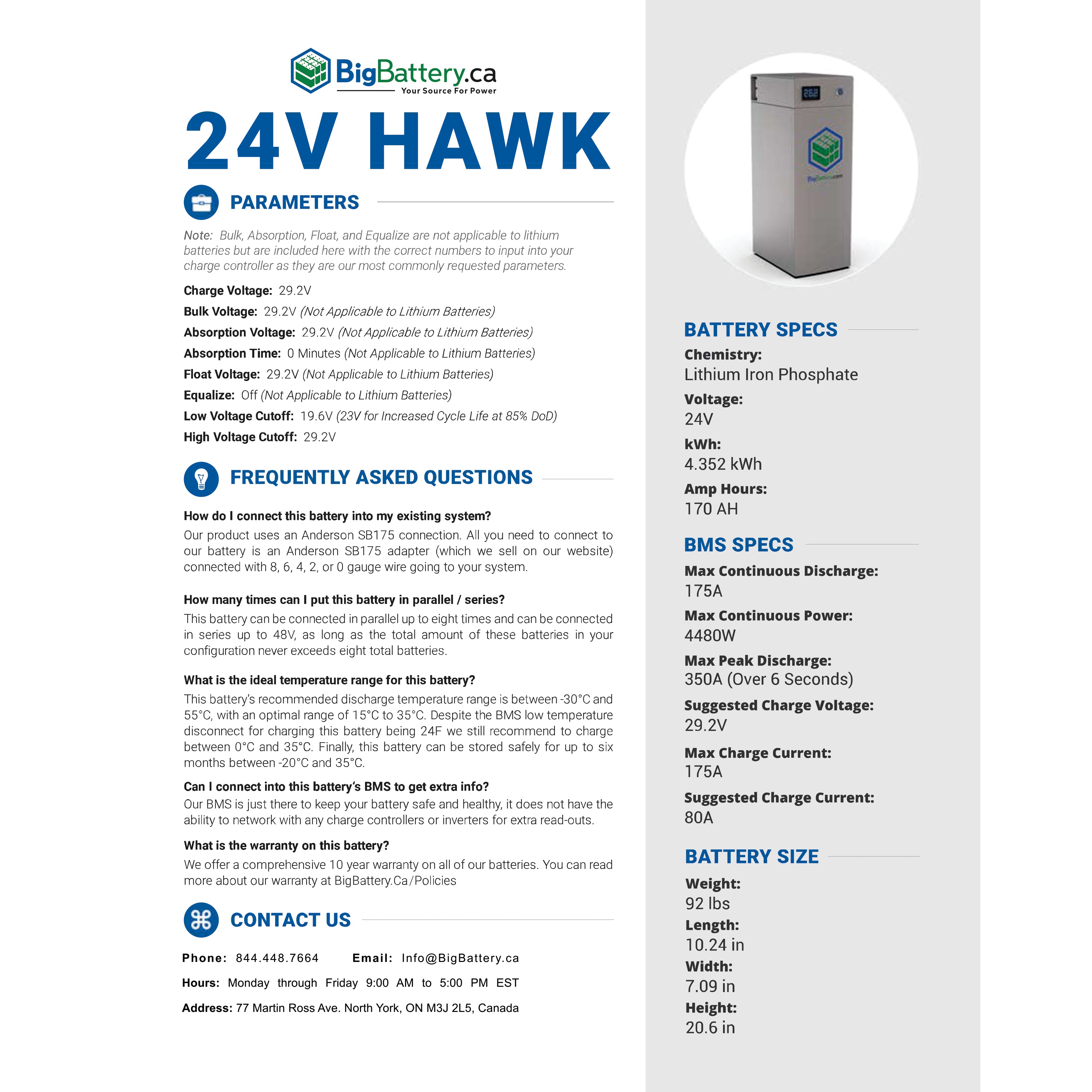 24V HAWK｜170AH｜4.3KWH｜LIFEPO4 Power Block｜Lithium Battery Pack | On Backorder