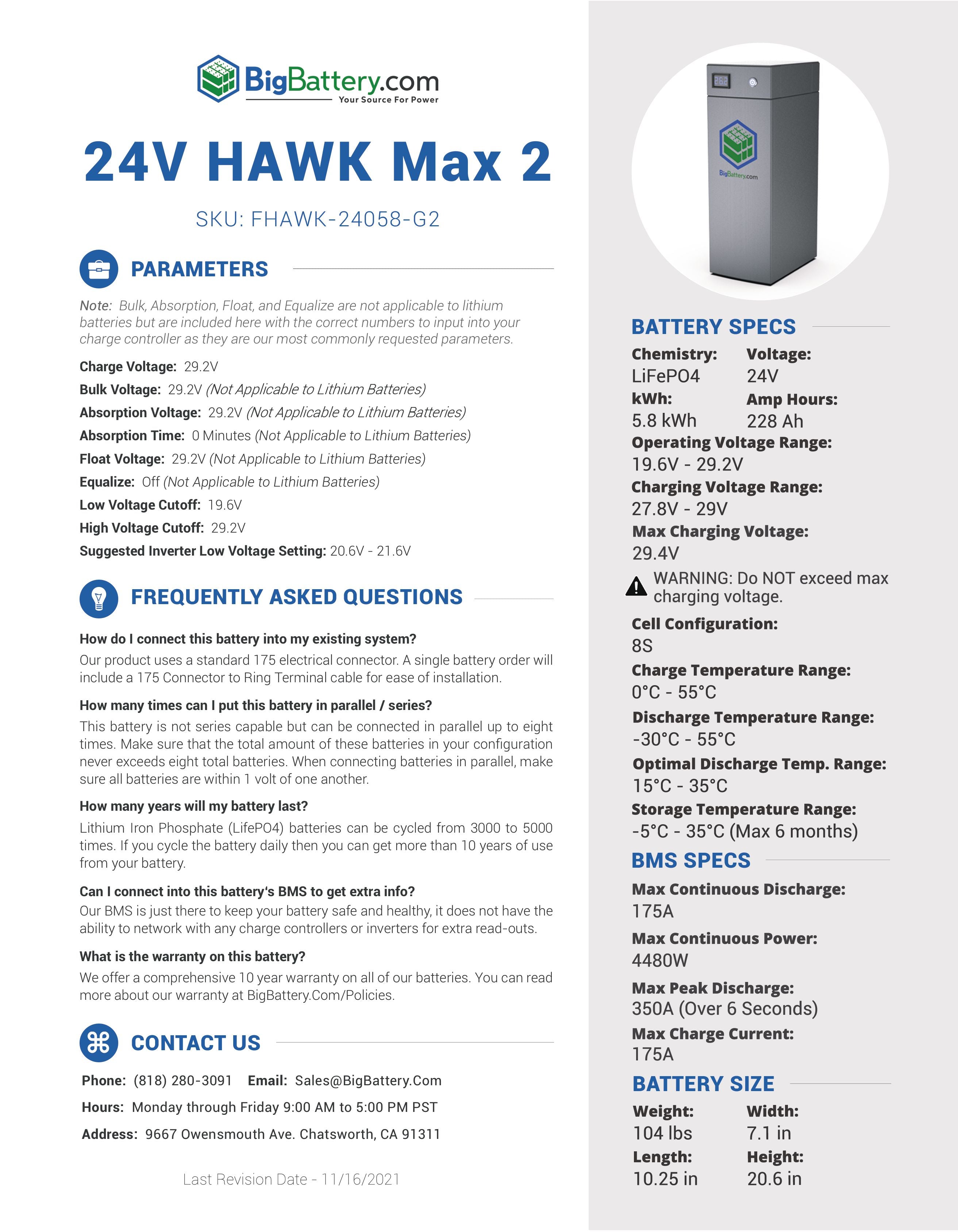 24V HAWK MAX 2 | 228Ah | 5.8kWh | LIFEPO4 Power Block | Lithium Battery Pack｜Ships in 3-7 Weeks From The USA