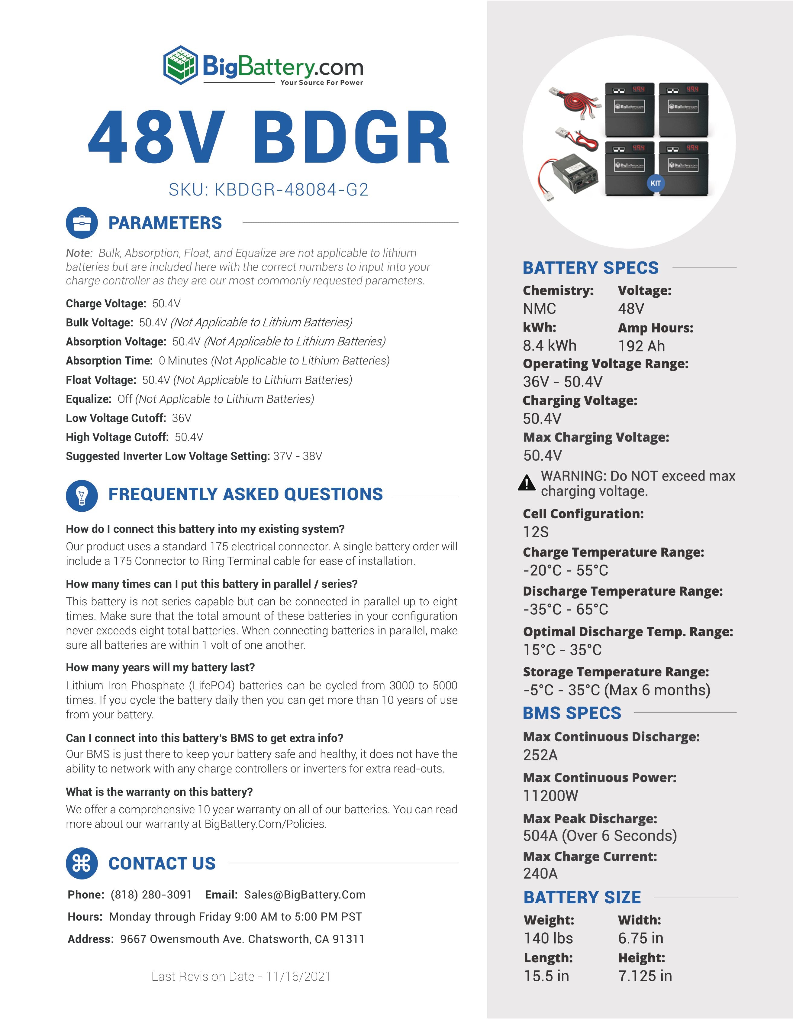 48V BDGR Kit｜192Ah｜8.4KWH | NMC Power Block｜Lithium Battery Pack｜ Ships in 3-8 weeks